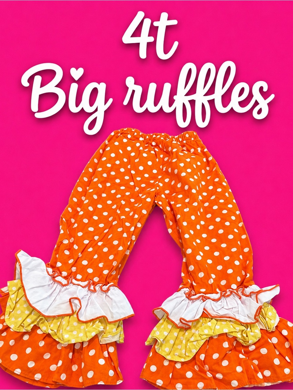 Girls Orange Polka Dot  big Ruffle Pants 4t EUC